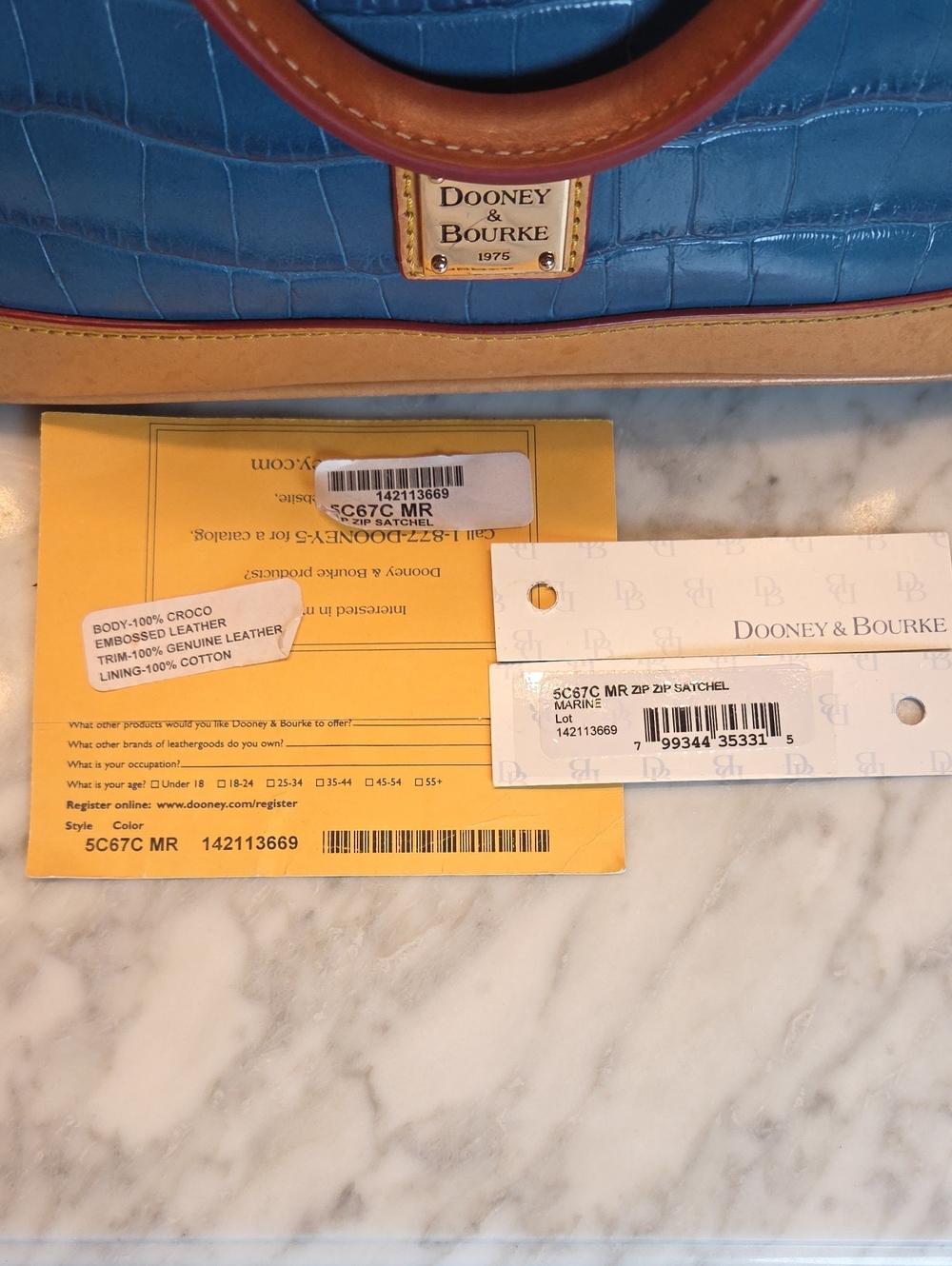 Pre-loved Dooney & Bourke Zip Zip Marine Blue Croc-Embossed Satchel w/ Card Case - Picture 2 of 10